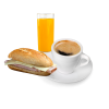 Café con zumo de naranja y montadito de embutido
