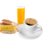 Café con zumo de naranja y montadito de tortilla