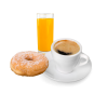 Café con zumo de naranja y donuts